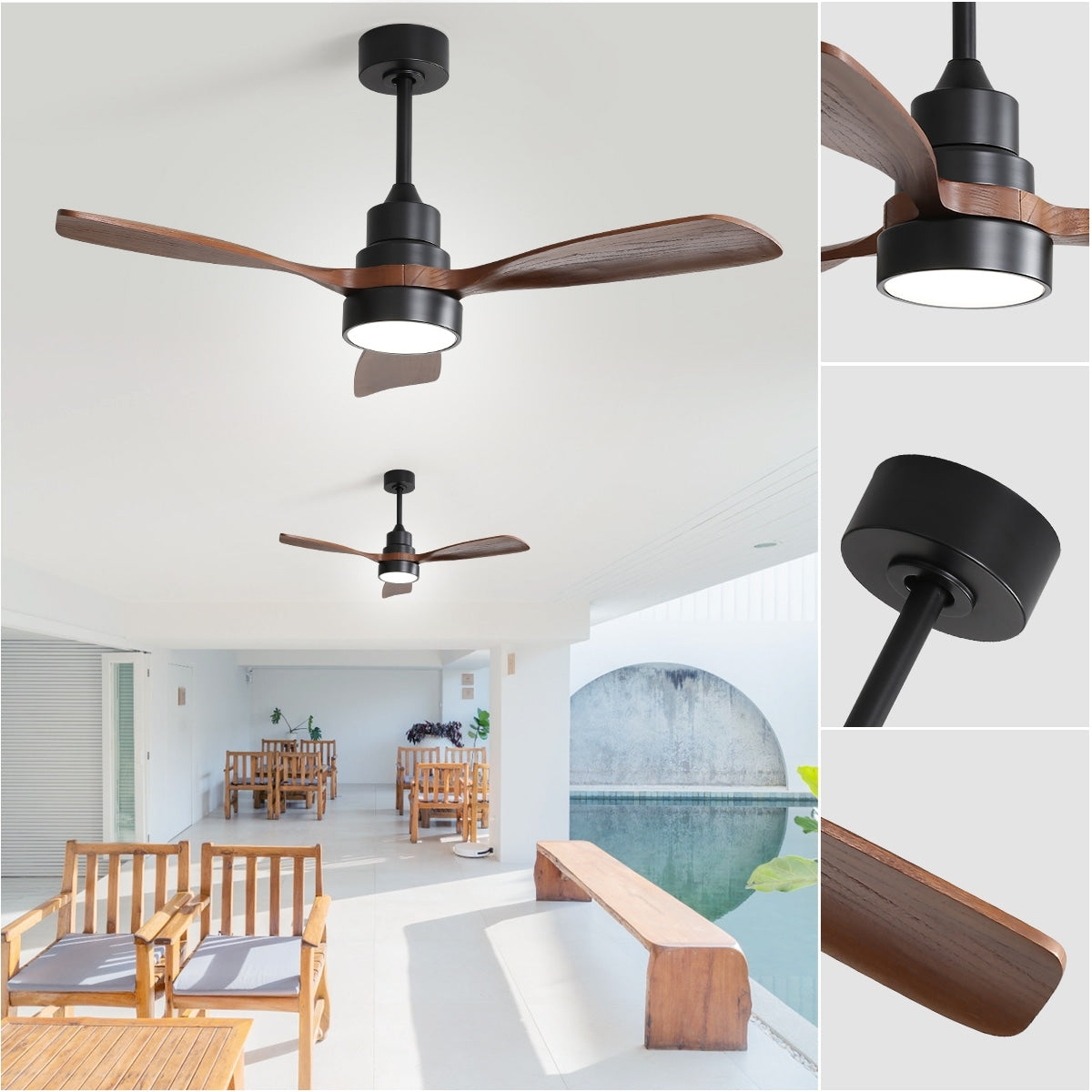 Ventilatore da soffitto a LED integrato da 48 e 52 pollici con luce e telecomando, motore DC reversibile