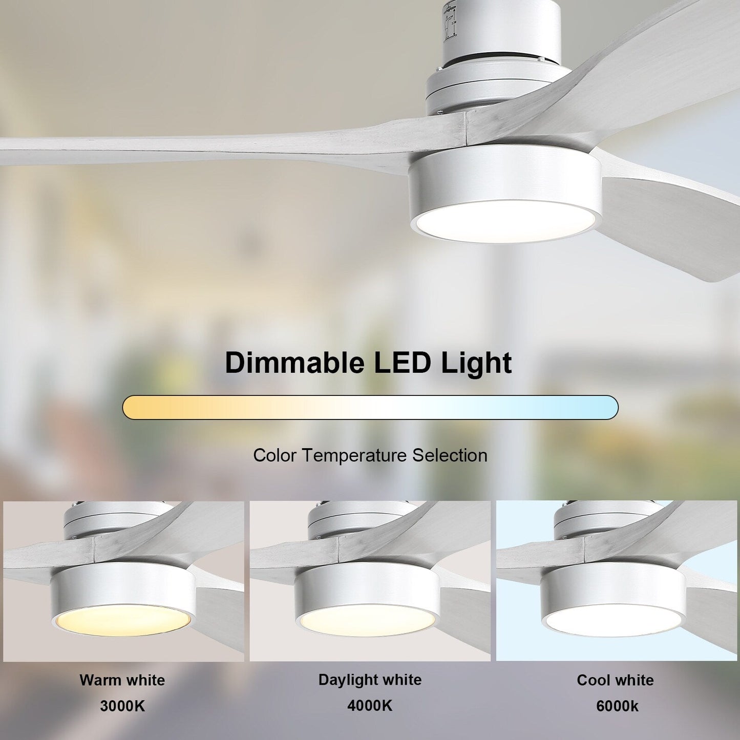 Ventilatore da soffitto a LED integrato da 48 e 52 pollici con luce e telecomando, motore DC reversibile