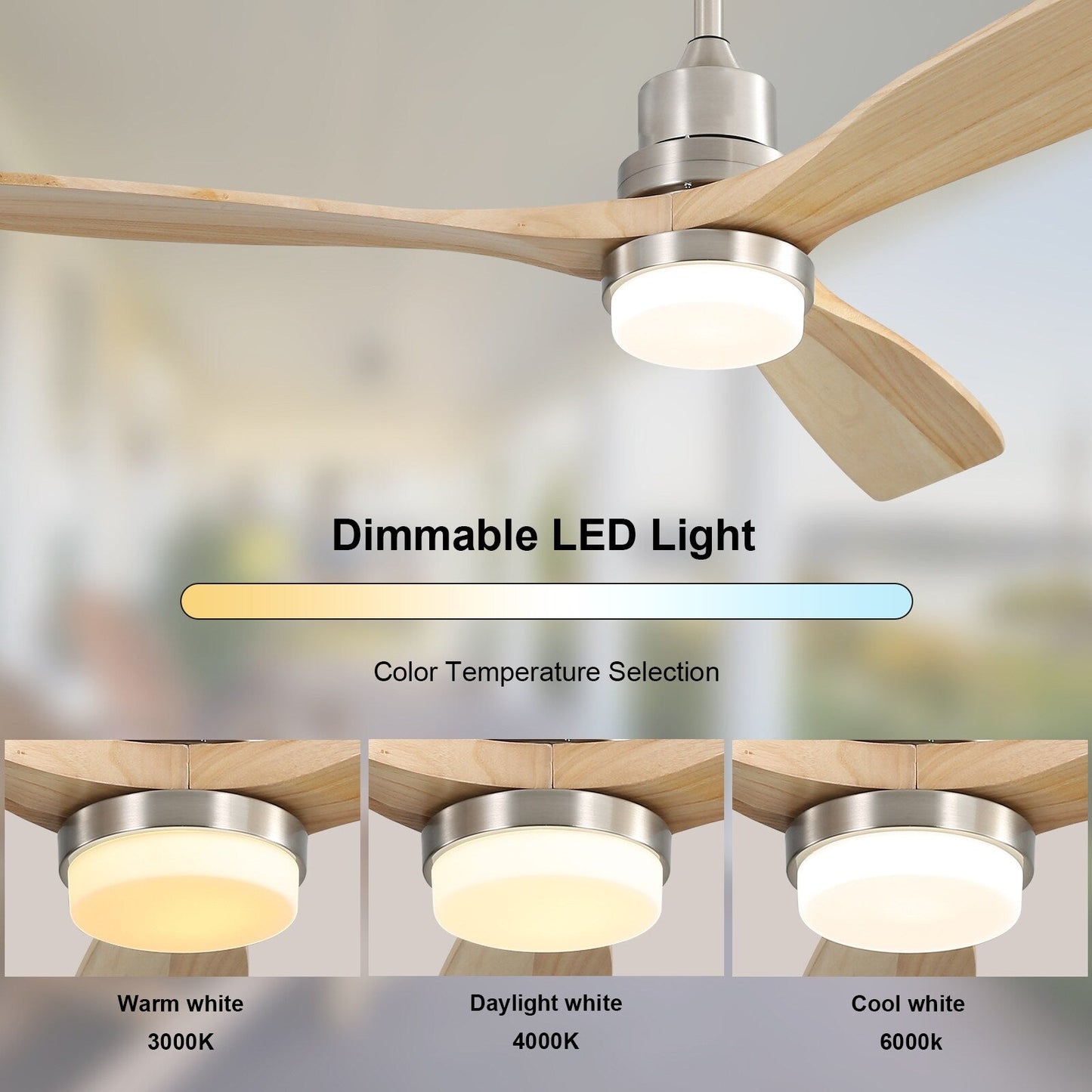 Ventilatore da soffitto a LED integrato da 48 e 52 pollici con luce e telecomando, motore DC reversibile