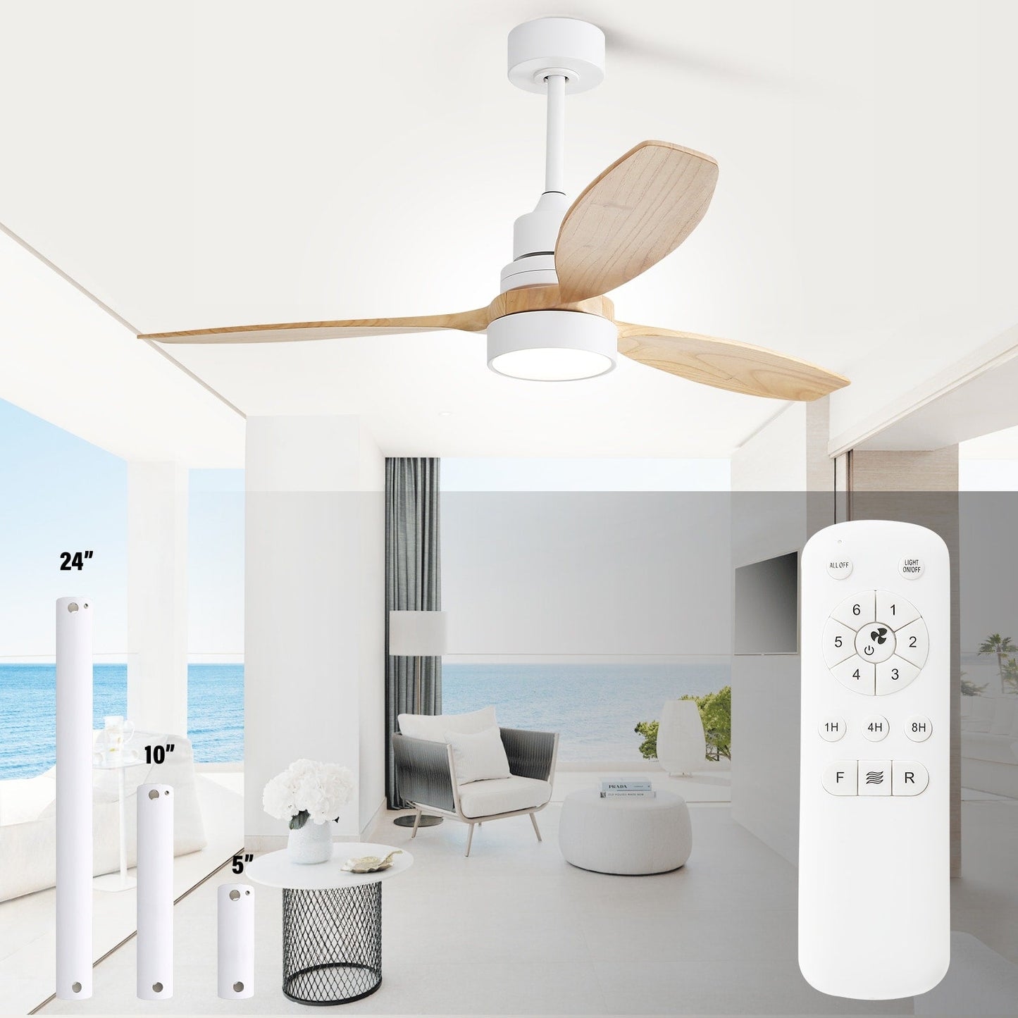 Ventilatore da soffitto a LED integrato da 48 e 52 pollici con luce e telecomando, motore DC reversibile