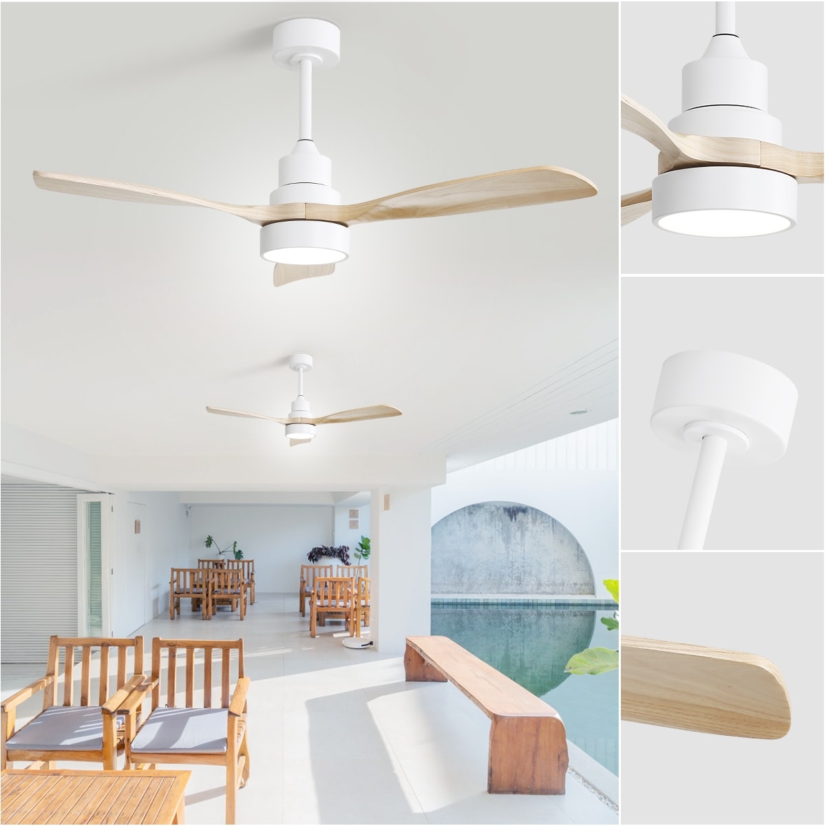 Ventilatore da soffitto a LED integrato da 48 e 52 pollici con luce e telecomando, motore DC reversibile