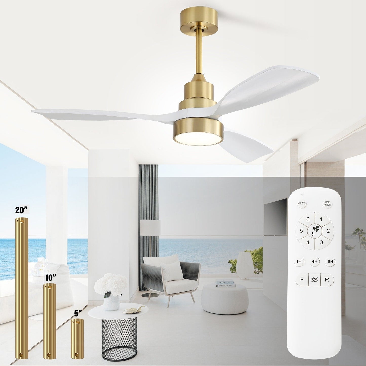 Ventilatore da soffitto a LED integrato da 48 e 52 pollici con luce e telecomando, motore DC reversibile