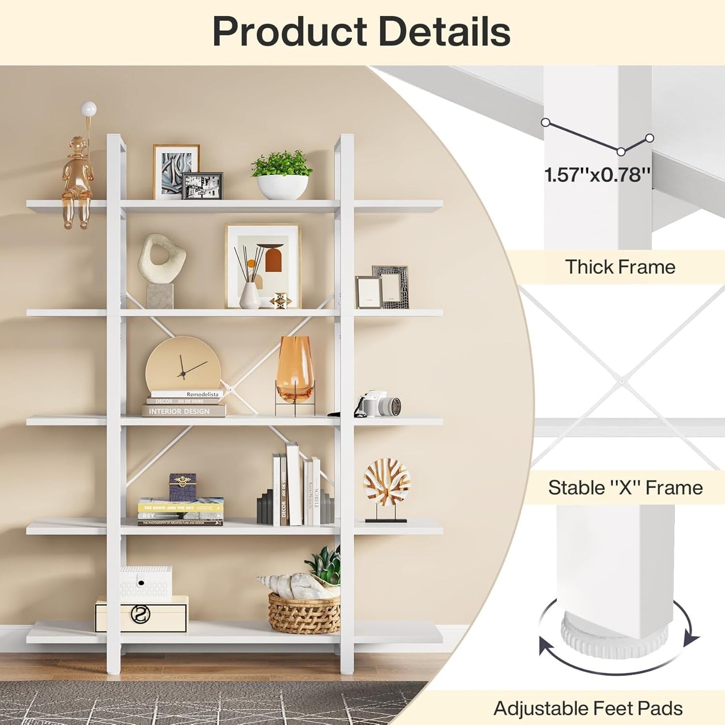 Scaffale a 5 ripiani, libreria in stile industriale vintage