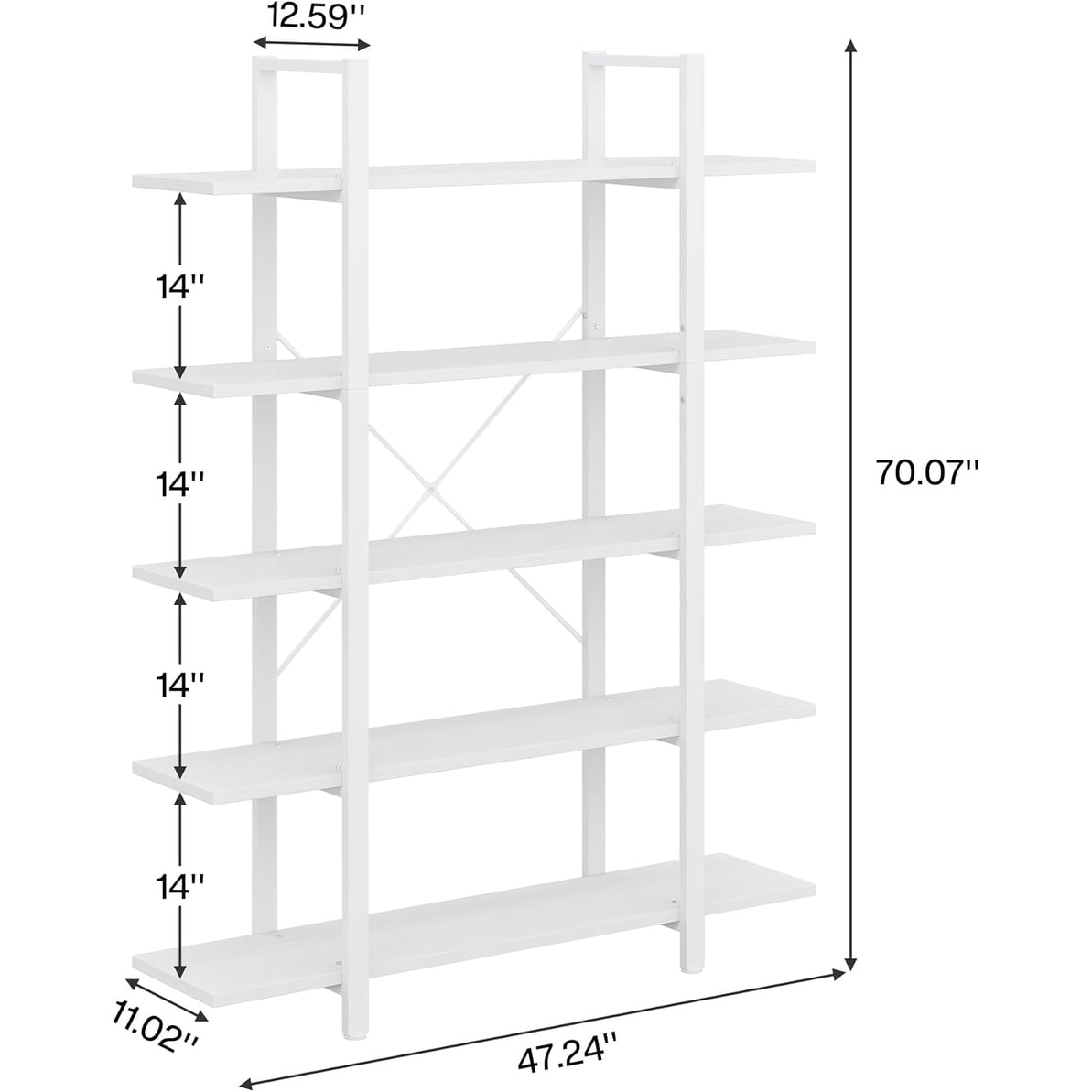 Scaffale a 5 ripiani, libreria in stile industriale vintage