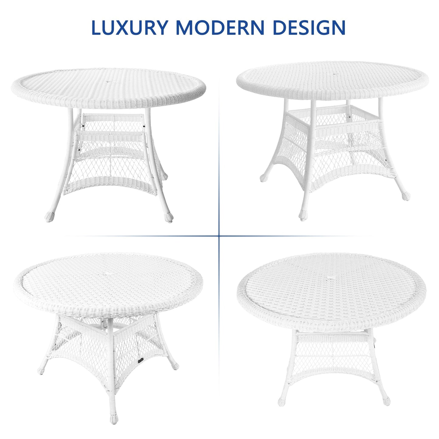 Set da pranzo in vimini intrecciato bianco, 5 pezzi