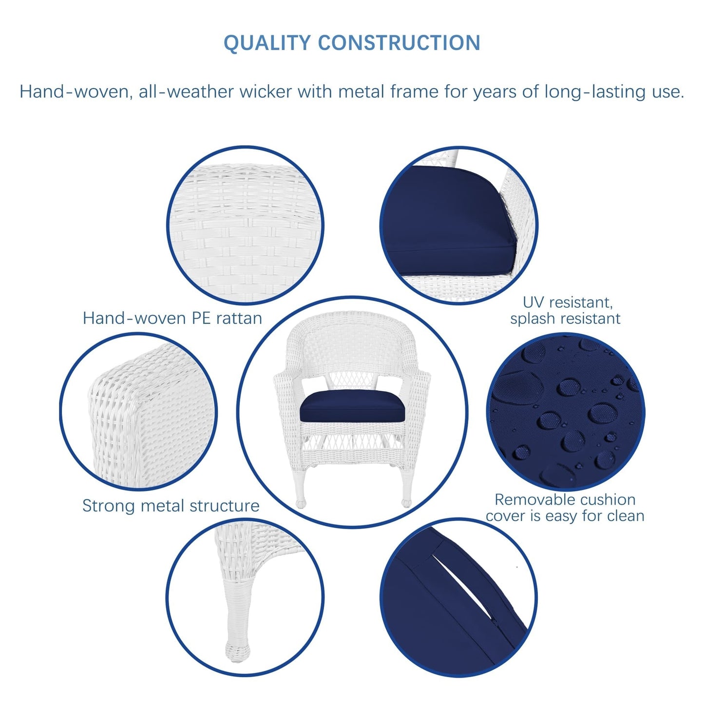 Set da pranzo in vimini intrecciato bianco, 5 pezzi