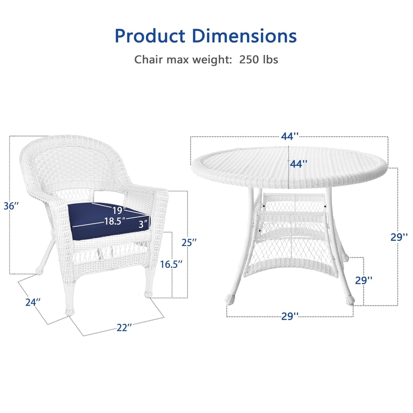 Set da pranzo in vimini intrecciato bianco, 5 pezzi