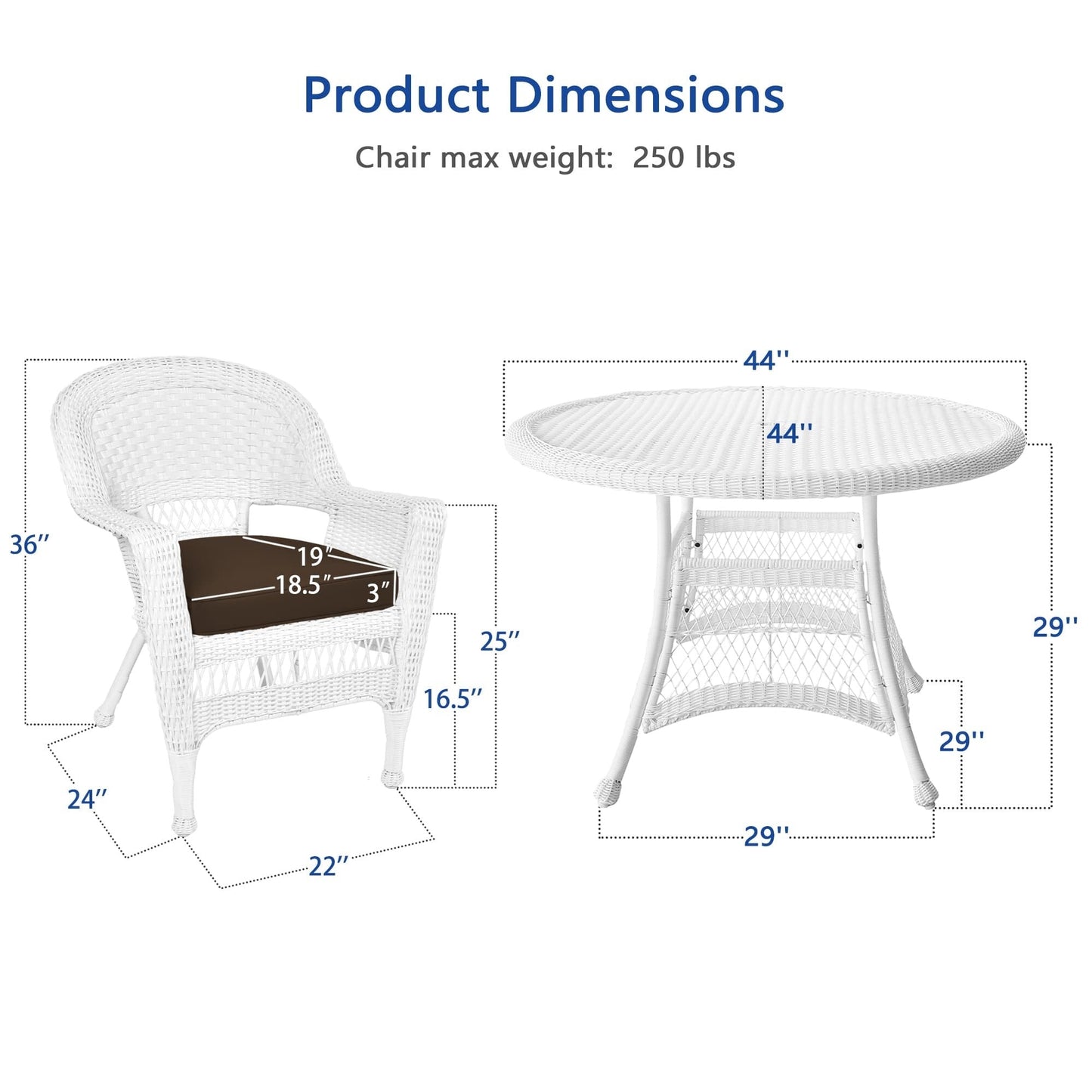 Set da pranzo in vimini intrecciato bianco, 5 pezzi