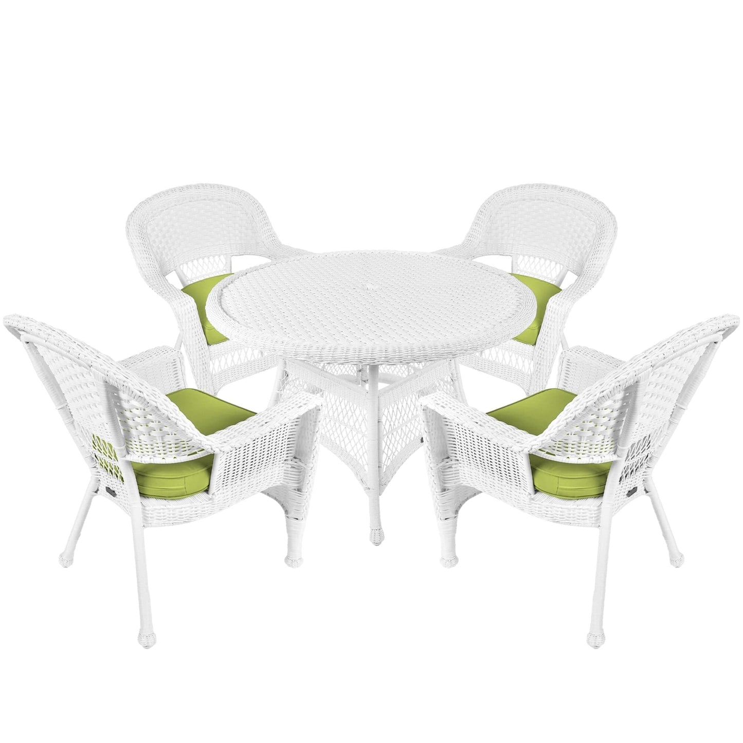 Set da pranzo in vimini intrecciato bianco, 5 pezzi