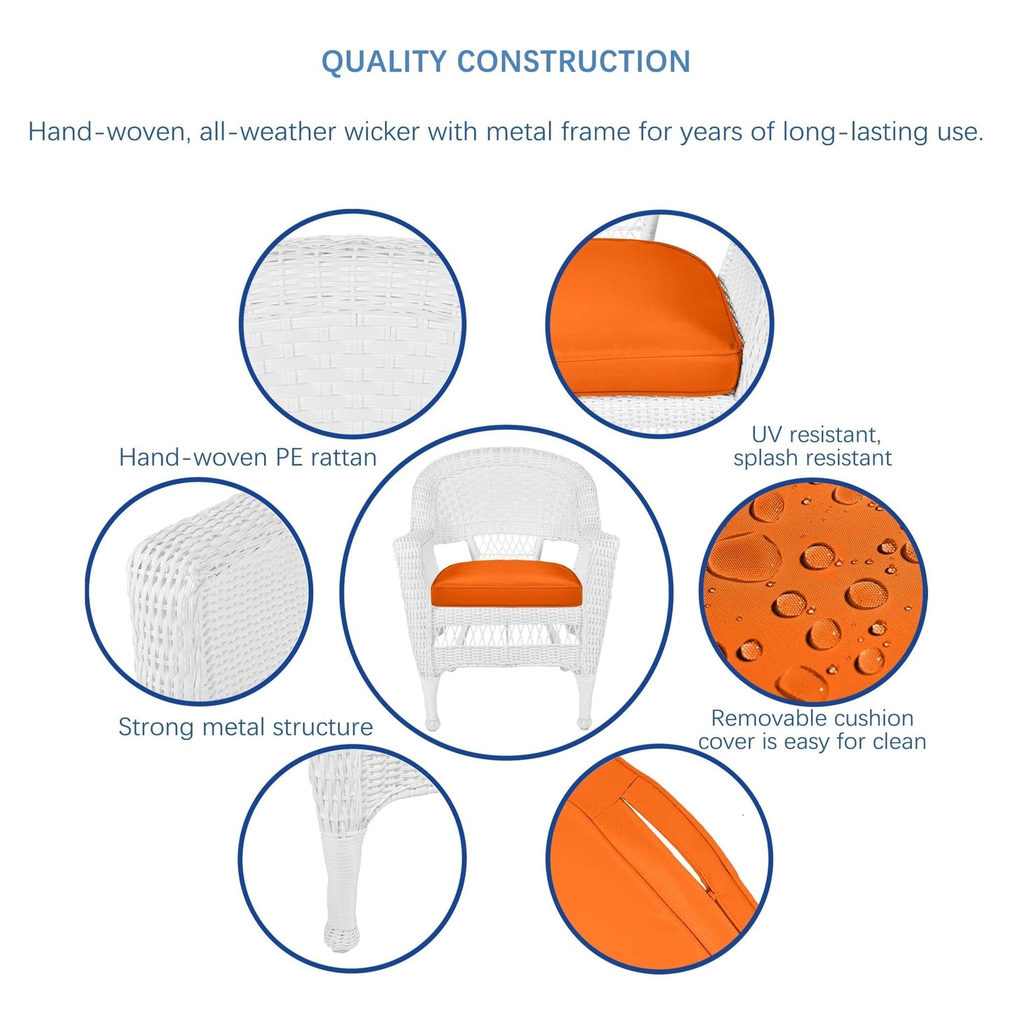 Set da pranzo in vimini intrecciato bianco, 5 pezzi