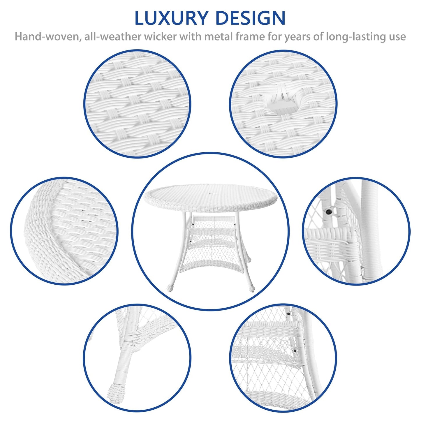 Set da pranzo in vimini intrecciato bianco, 5 pezzi