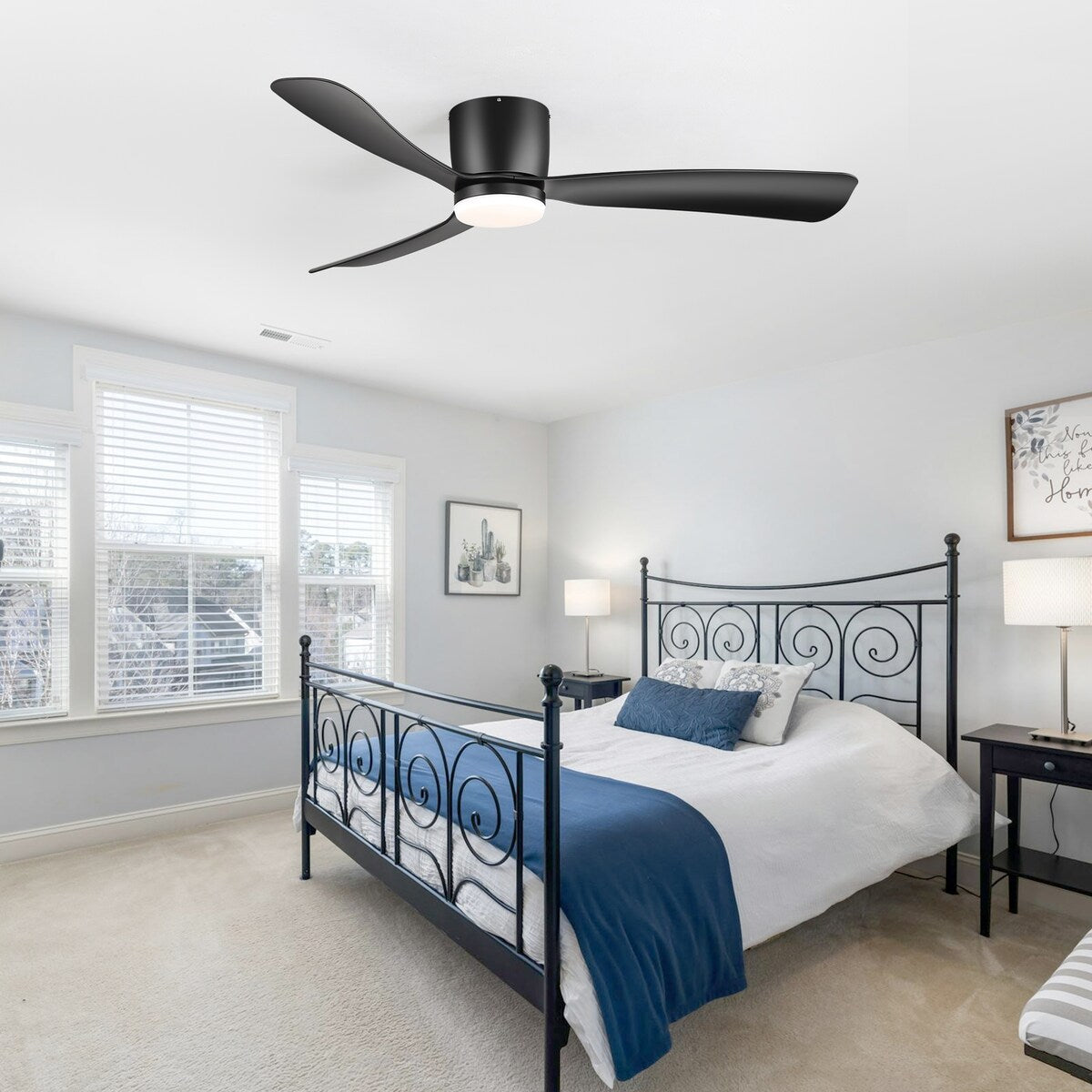 Ventilatore da soffitto a LED a soffitto a scomparsa da 52 pollici, nero/bianco, con luci e telecomando (3 pale)