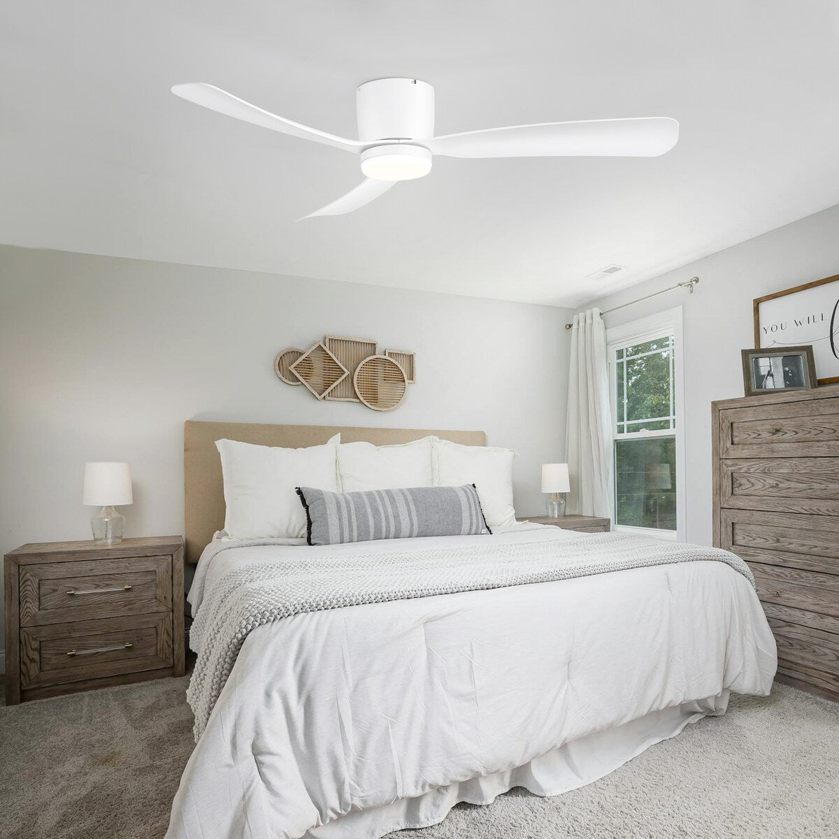 Ventilatore da soffitto a LED a soffitto a scomparsa da 52 pollici, nero/bianco, con luci e telecomando (3 pale)