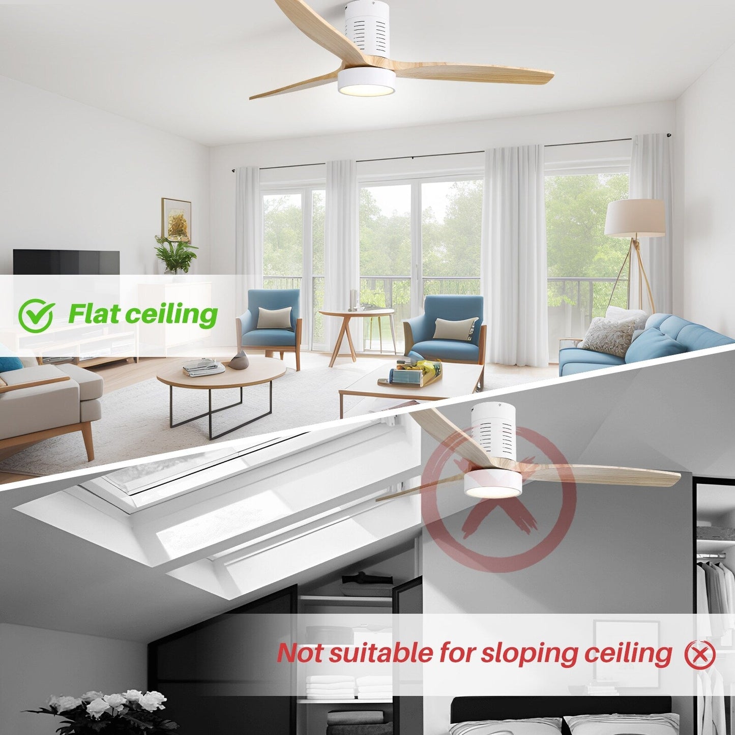 Ventilatore da soffitto a soffitto a scomparsa da 52 pollici in stile farmhouse con luce e telecomando, motore DC reversibile.