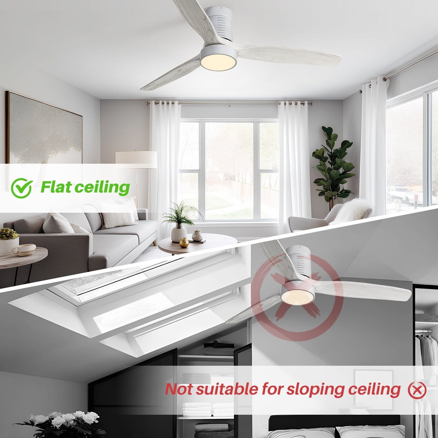 Ventilatore da soffitto a soffitto a scomparsa da 52 pollici in stile farmhouse con luce e telecomando, motore DC reversibile.