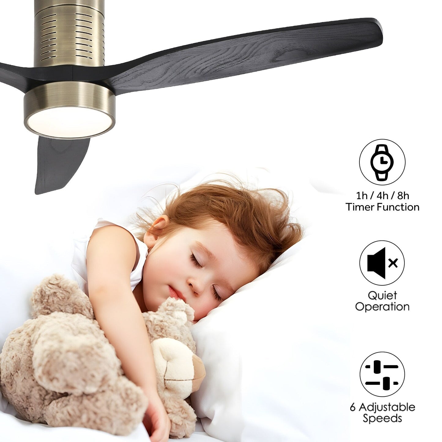 Ventilatore da soffitto a soffitto a scomparsa da 52 pollici in stile farmhouse con luce e telecomando, motore DC reversibile.