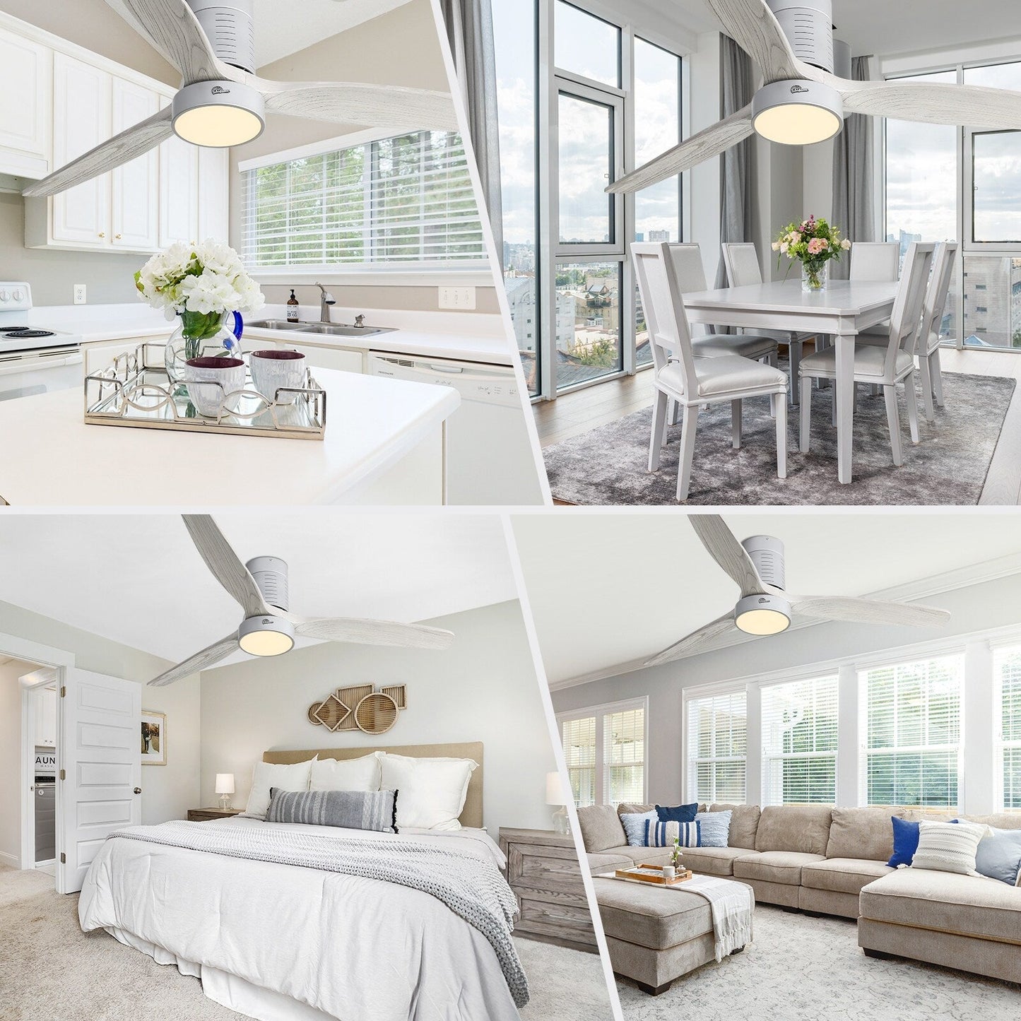 Ventilatore da soffitto a soffitto a scomparsa da 52 pollici in stile farmhouse con luce e telecomando, motore DC reversibile.