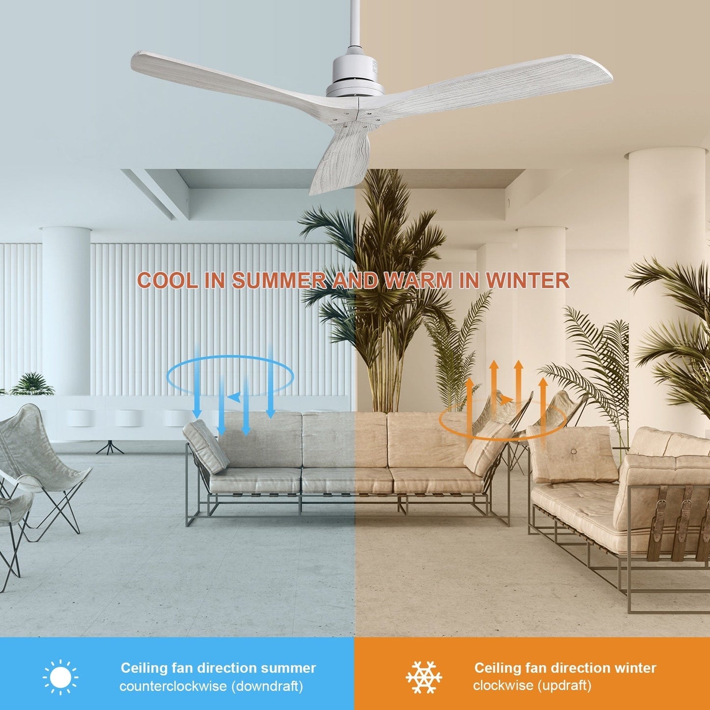 Sofucor Ventilatore da soffitto interno in legno da 52 pollici con luce e telecomando, luce integrata opzionale