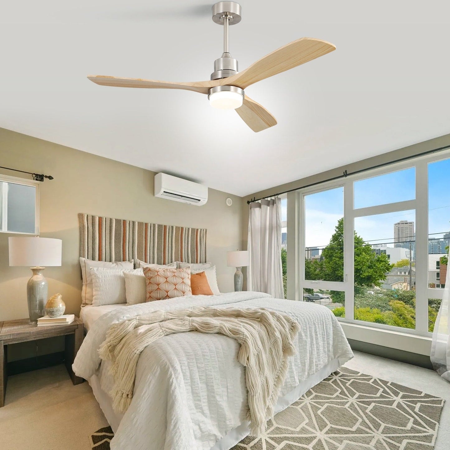 Sofucor Ventilatore da soffitto interno in legno da 52 pollici con luce e telecomando, luce integrata opzionale