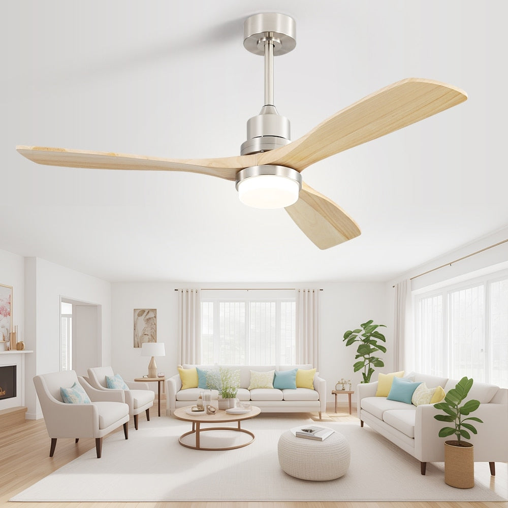 Sofucor Ventilatore da soffitto interno in legno da 52 pollici con luce e telecomando, luce integrata opzionale