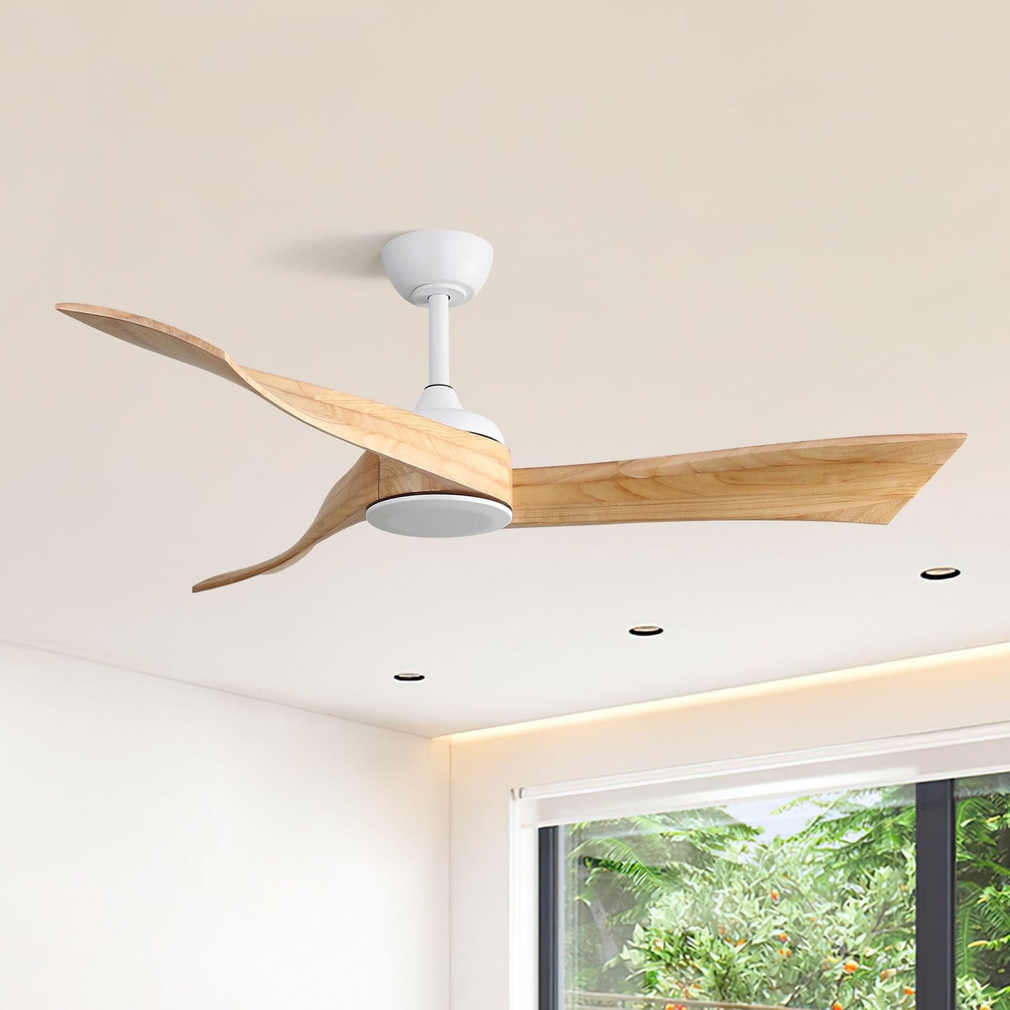 Ventilatore da soffitto moderno da 52 pollici in legno massello/ABS con telecomando (senza luce), 6 velocità, flusso d'aria reversibile.