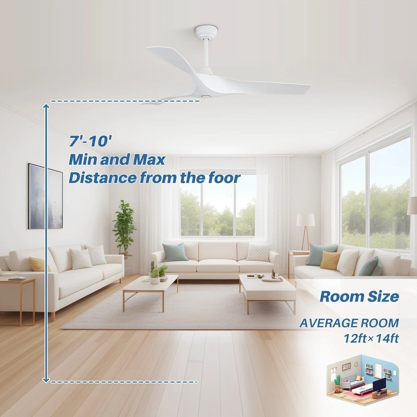 Ventilatore da soffitto moderno da 52 pollici in legno massello/ABS con telecomando (senza luce), 6 velocità, flusso d'aria reversibile.