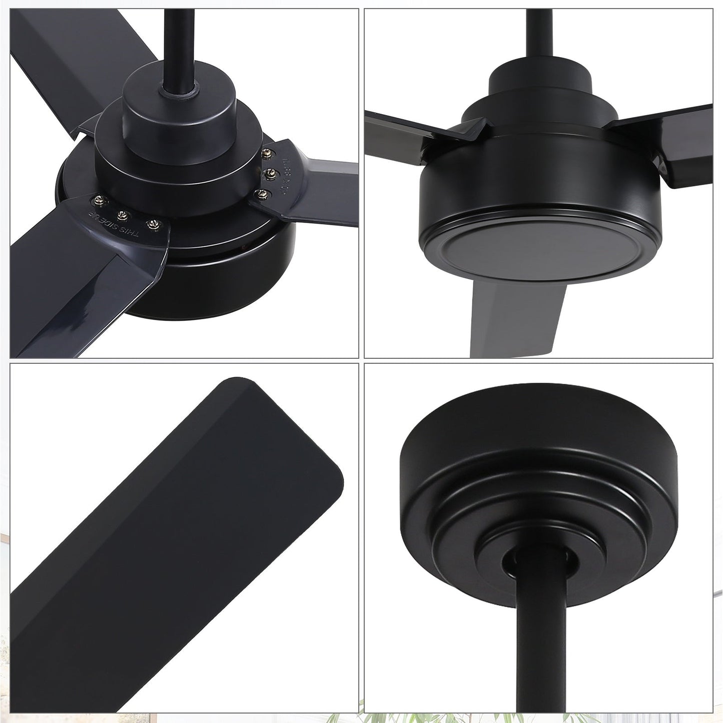 Ventilatore da soffitto moderno da 52 pollici in legno massello/ABS con telecomando (senza luce), 6 velocità, flusso d'aria reversibile.