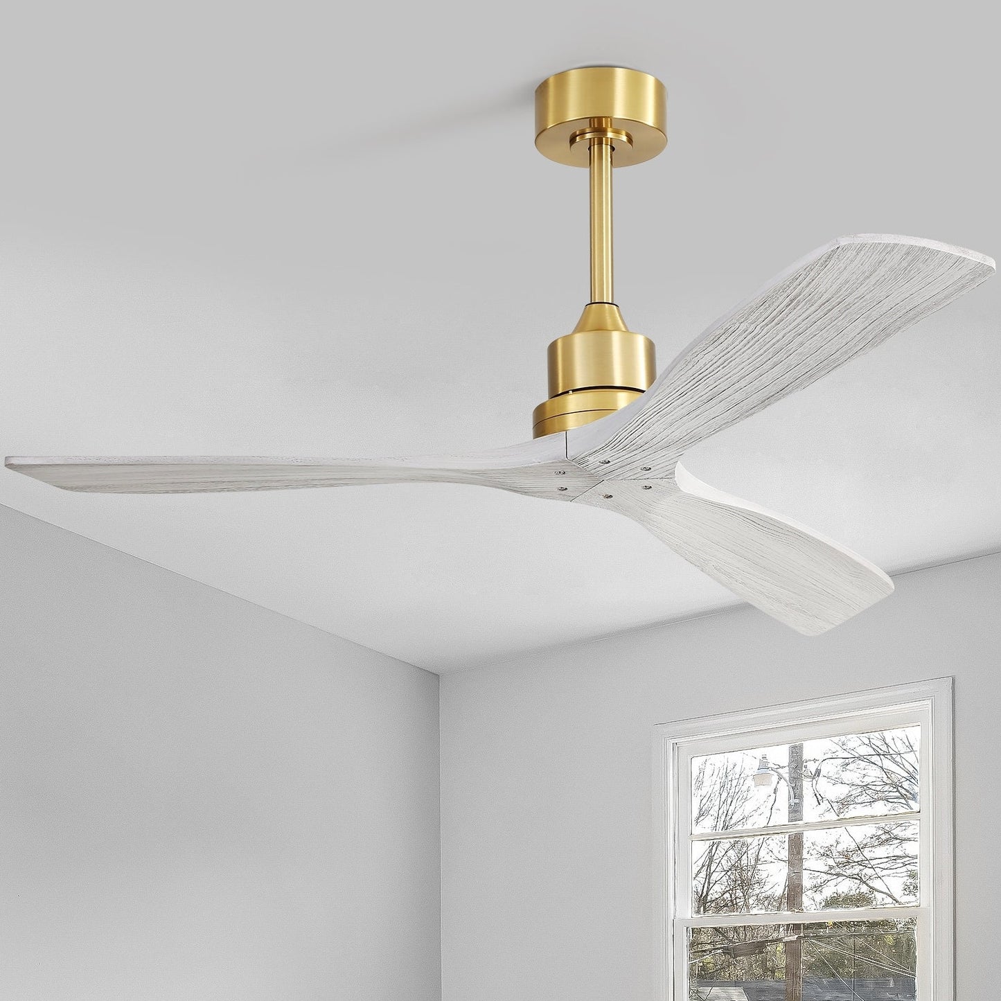 Ventilatore da soffitto moderno da 52 pollici in legno massello/ABS con telecomando (senza luce), 6 velocità, flusso d'aria reversibile.