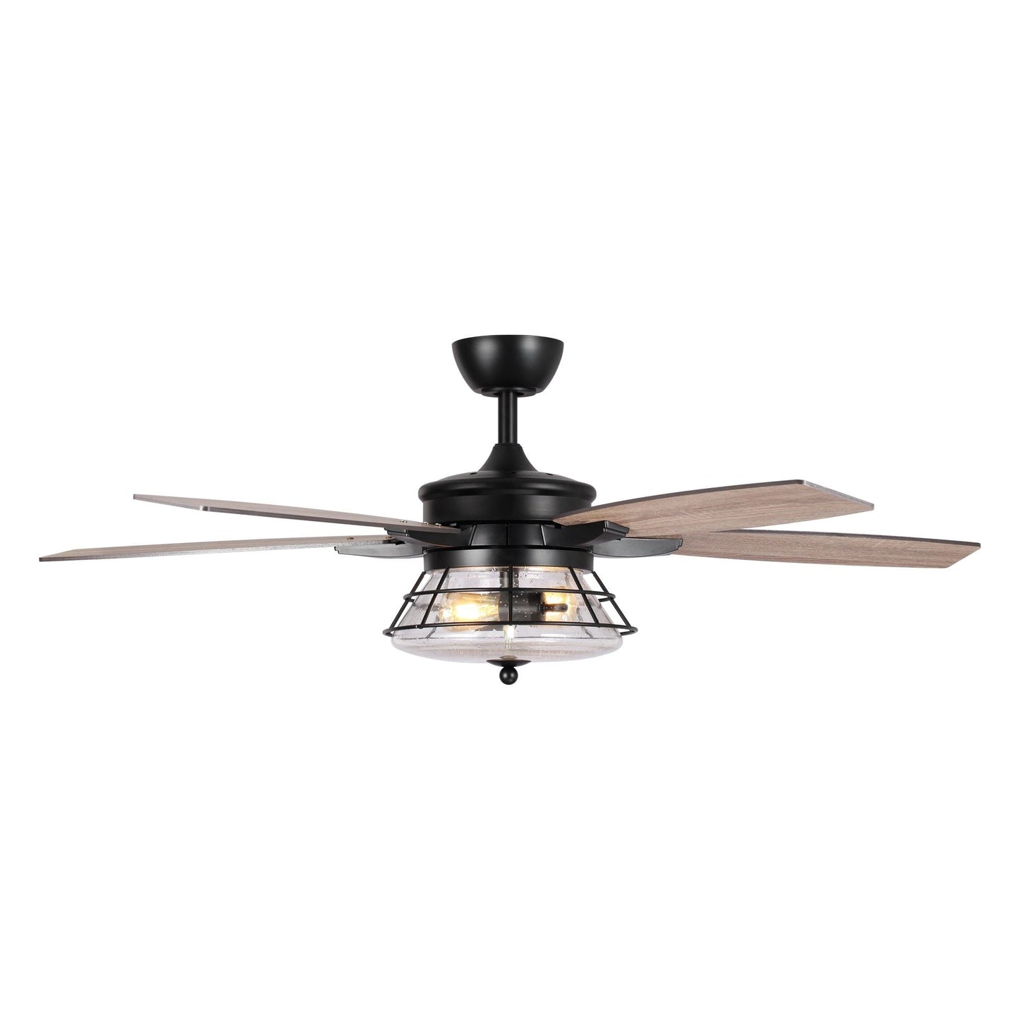 Ventilatore da soffitto decorativo nero con vetro semitrasparente da 52 pollici, con telecomando e kit luci.