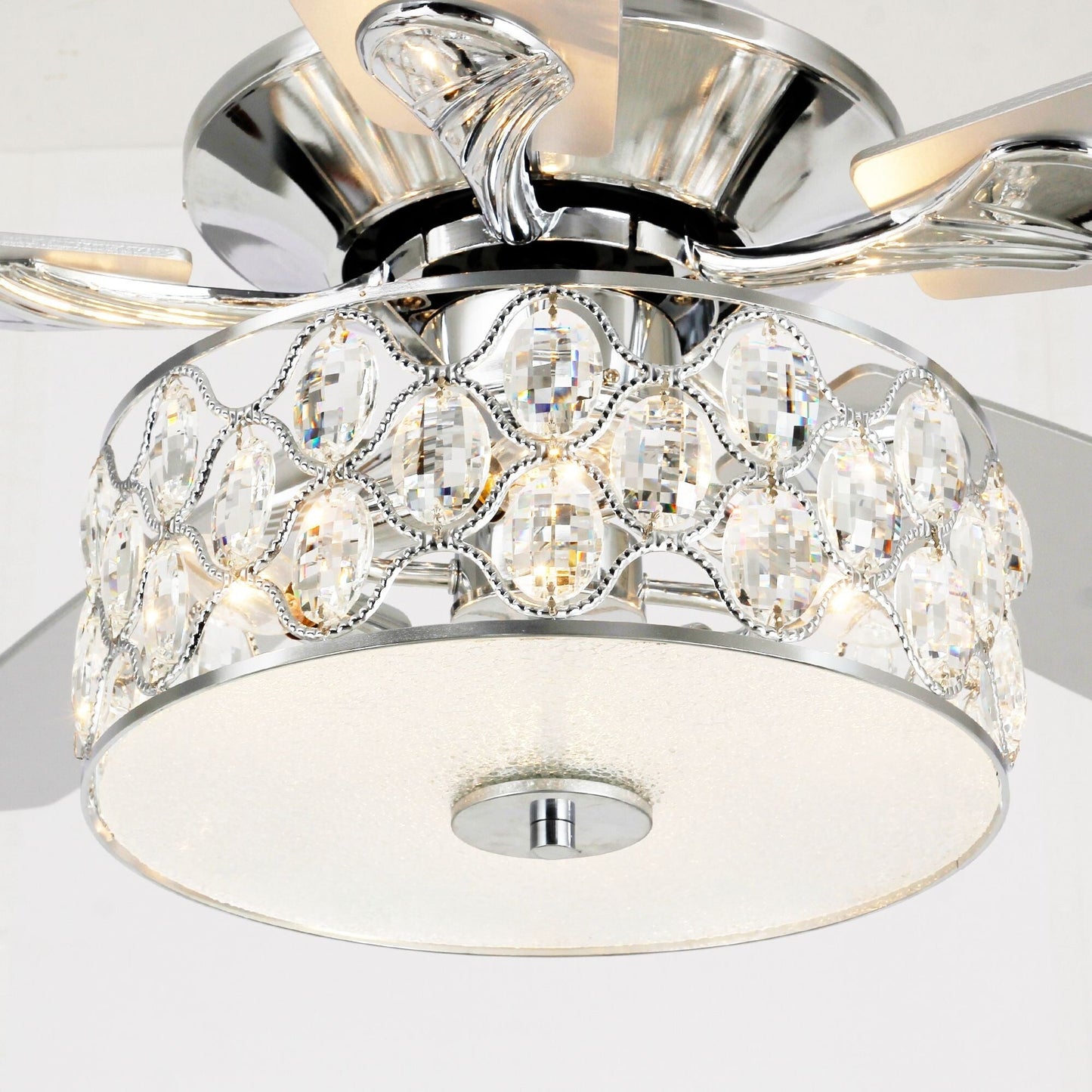 Luce di soffitto a soffione con telecomando, 52 pollici, 4 luci, stile moderno, con cristalli.