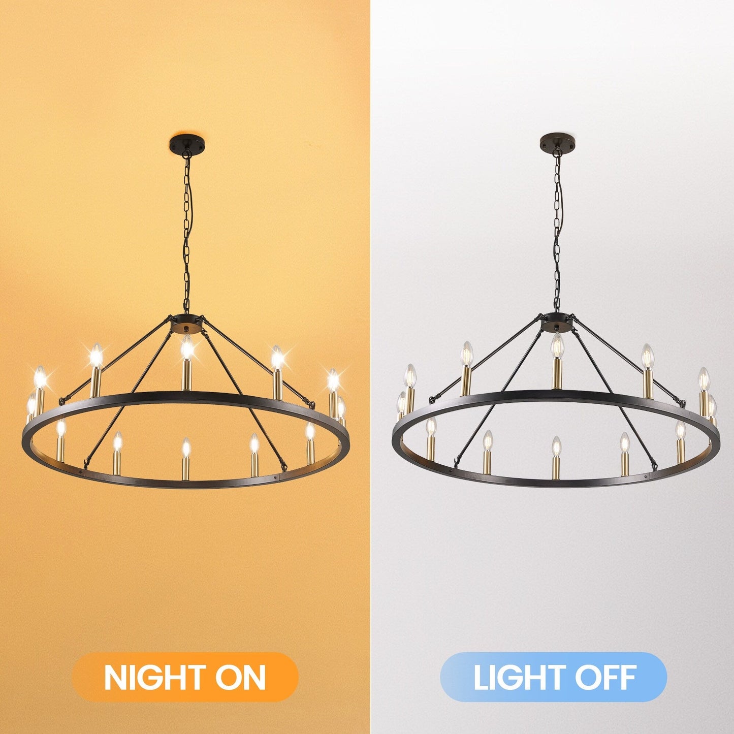 Lampadario a ruota di carro rotonda da 54 pollici con 24 luci