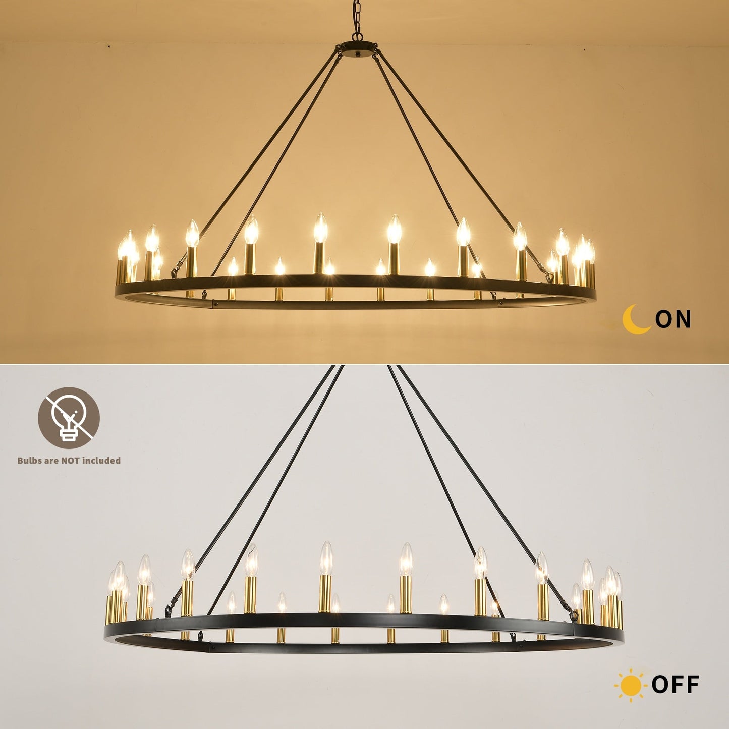 Lampadario a ruota di carro rotonda da 54 pollici con 24 luci