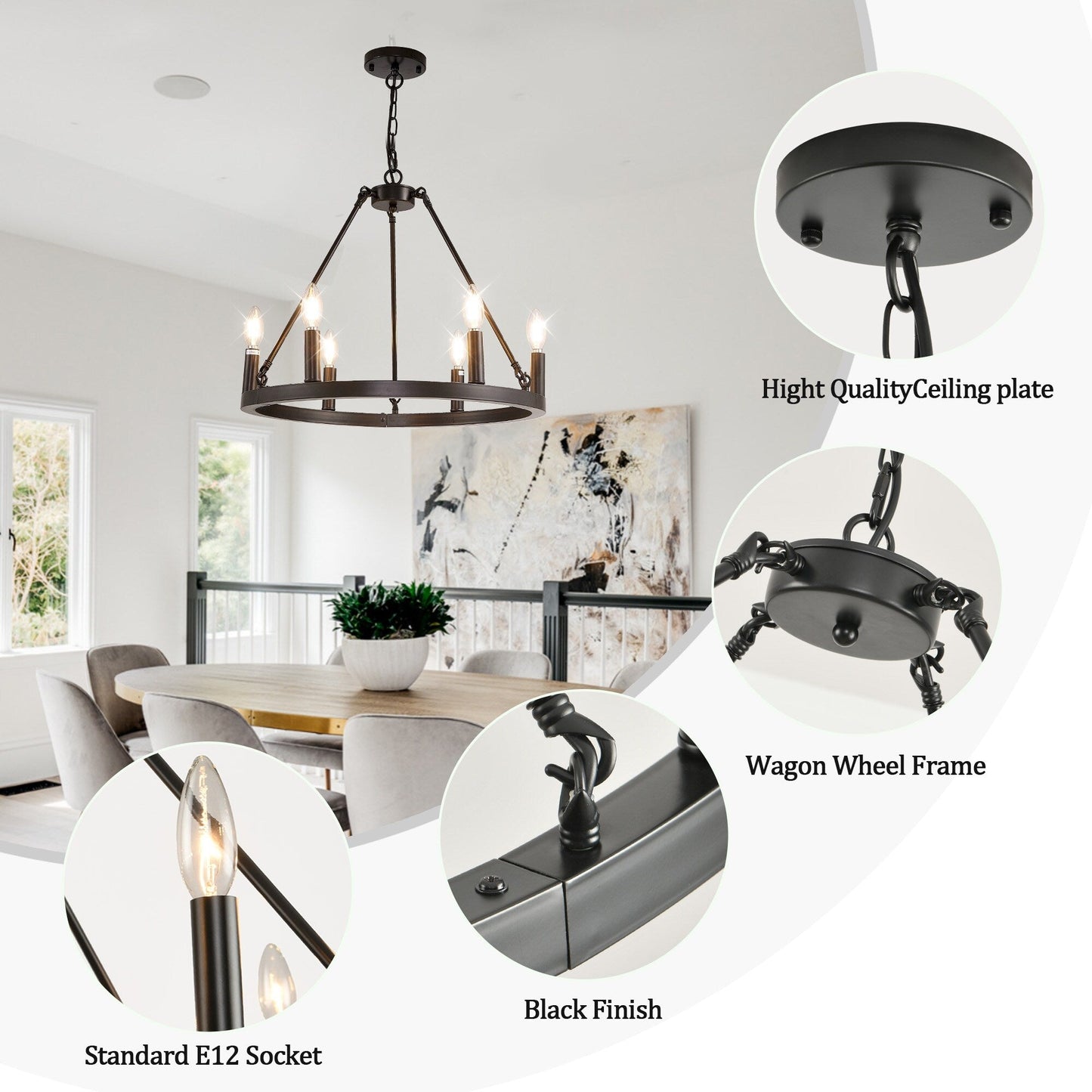 Lampadario a ruota di carro rotonda da 54 pollici con 24 luci