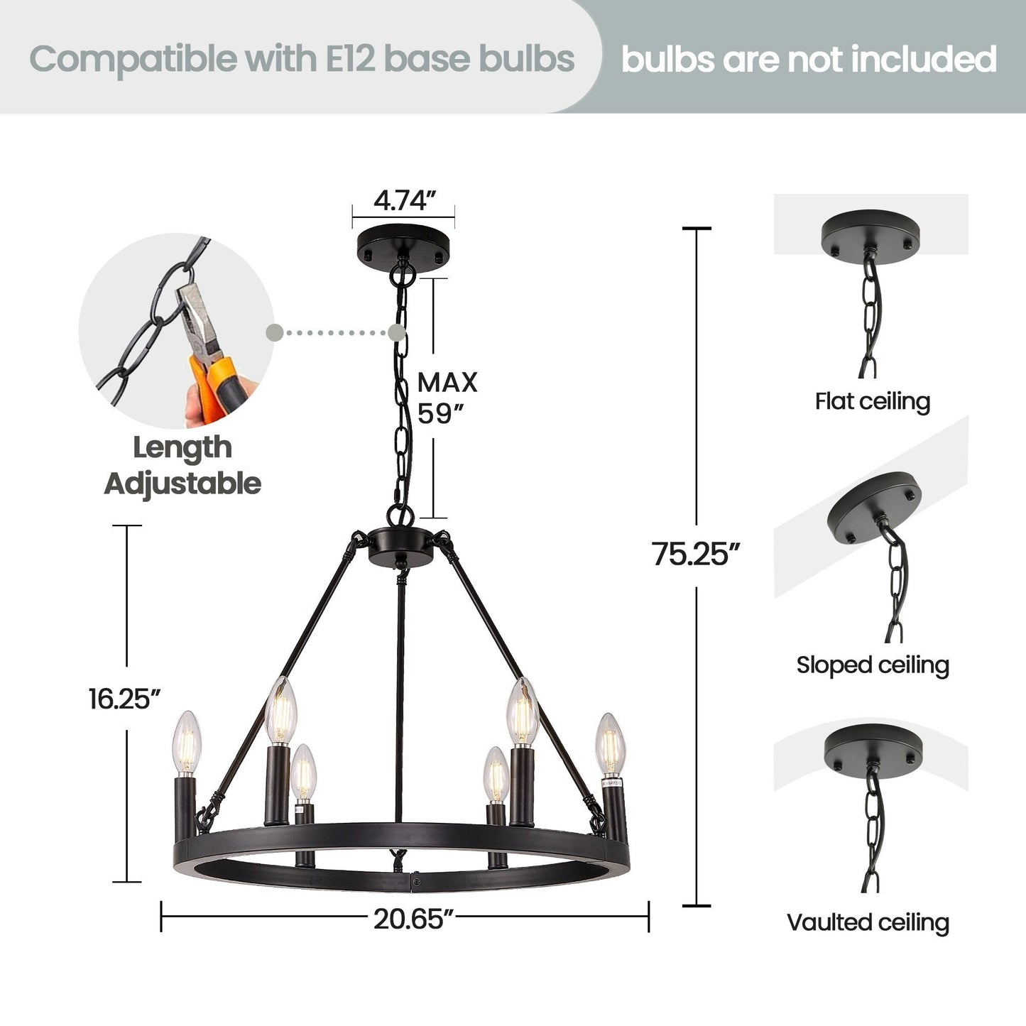 Lampadario a ruota di carro rotonda da 54 pollici con 24 luci
