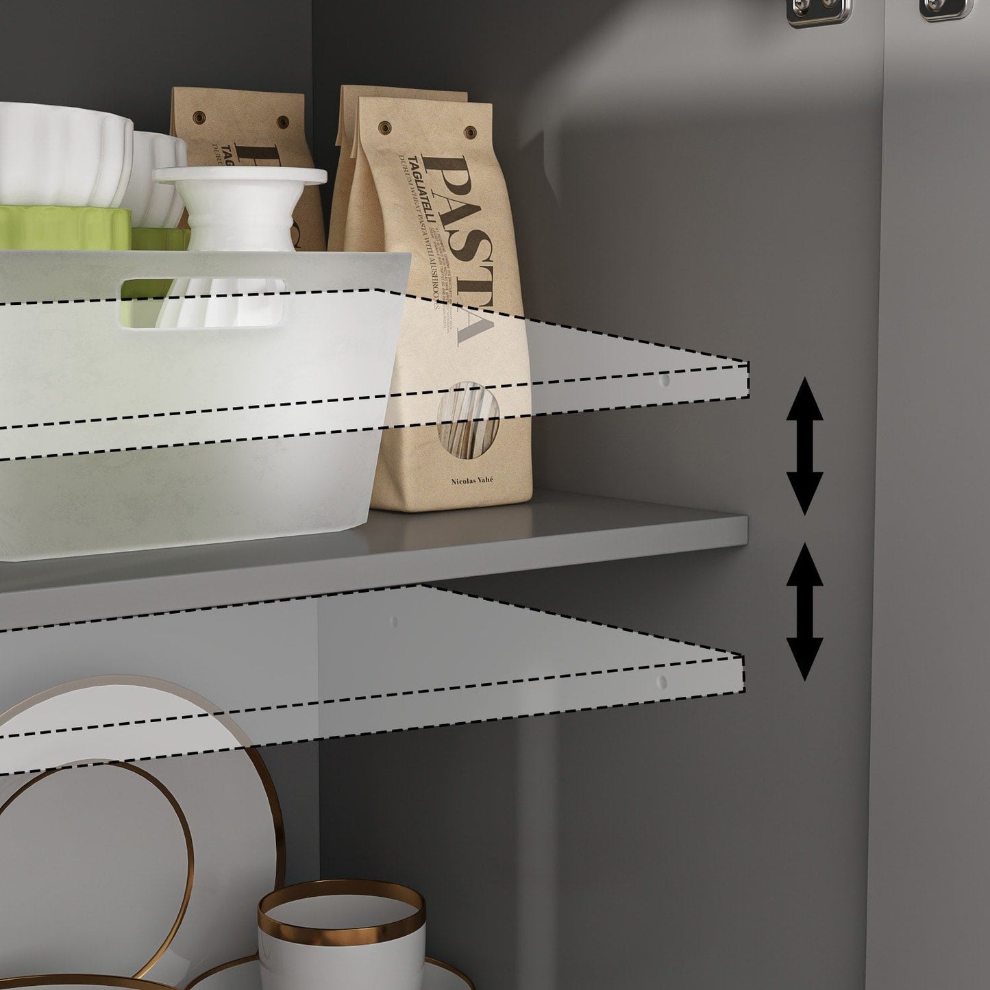 Buffet con ripiani 59.1'' bianco, stile Mid-Century Modern, contemporaneo, laccato