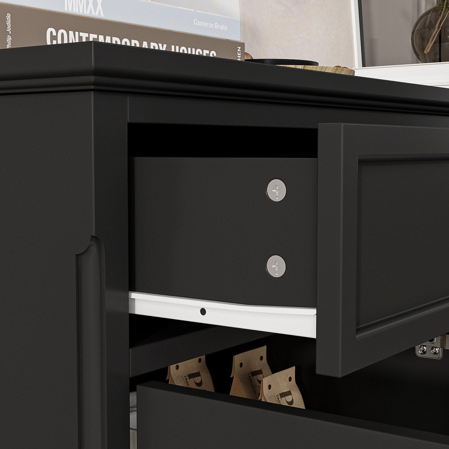 Buffet con ripiani 59.1'' bianco, stile Mid-Century Modern, contemporaneo, laccato