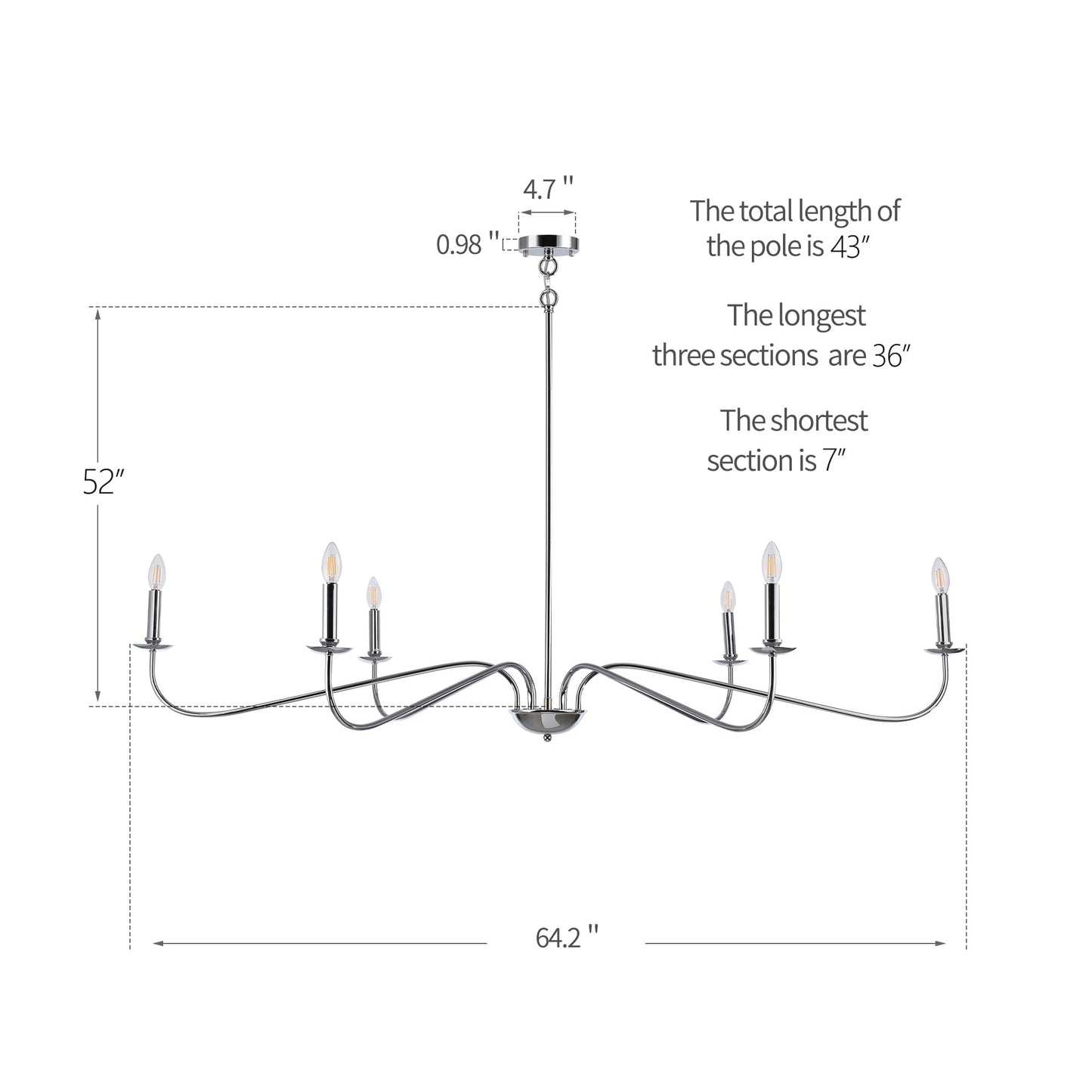 Lampadario minimalista a 6 luci da 64 pollici in nero opaco/oro/cromo - N/A