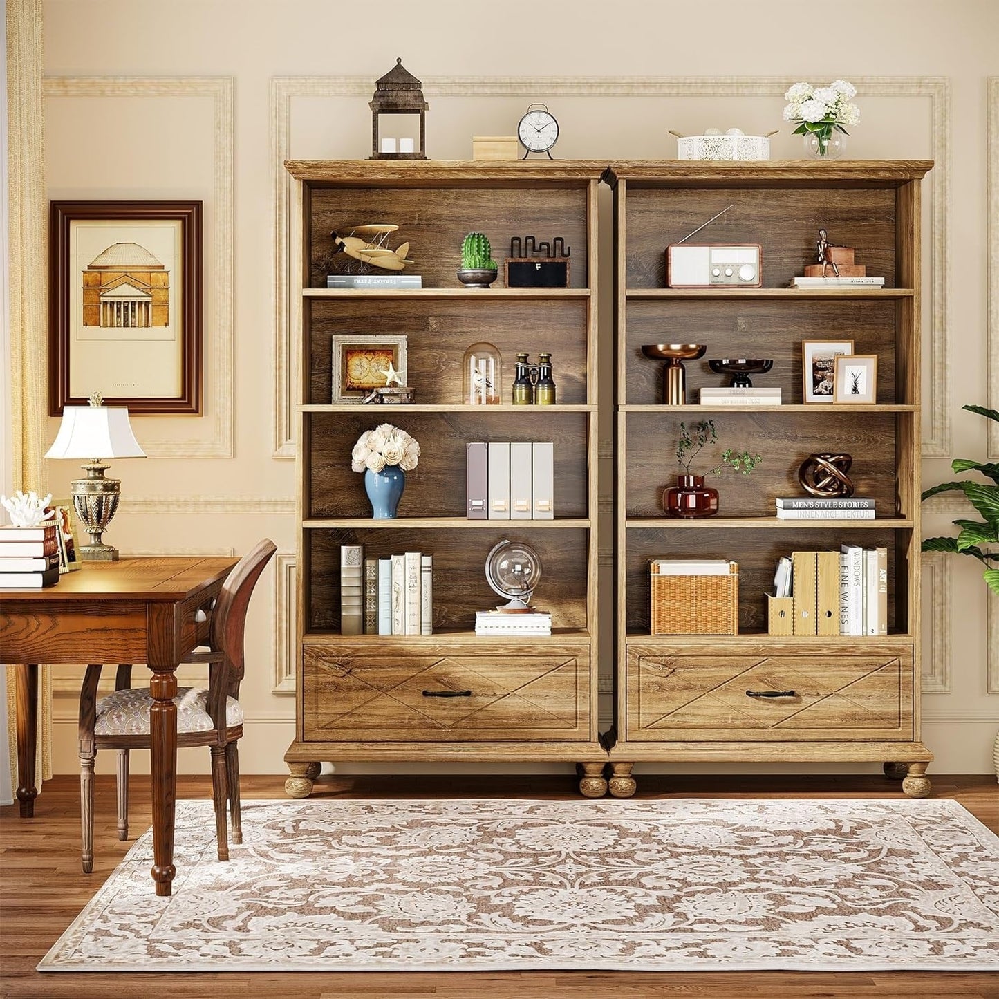 Scaffale portaoggetti con 6 ripiani e cassetto, 71 cm, per soggiorno.