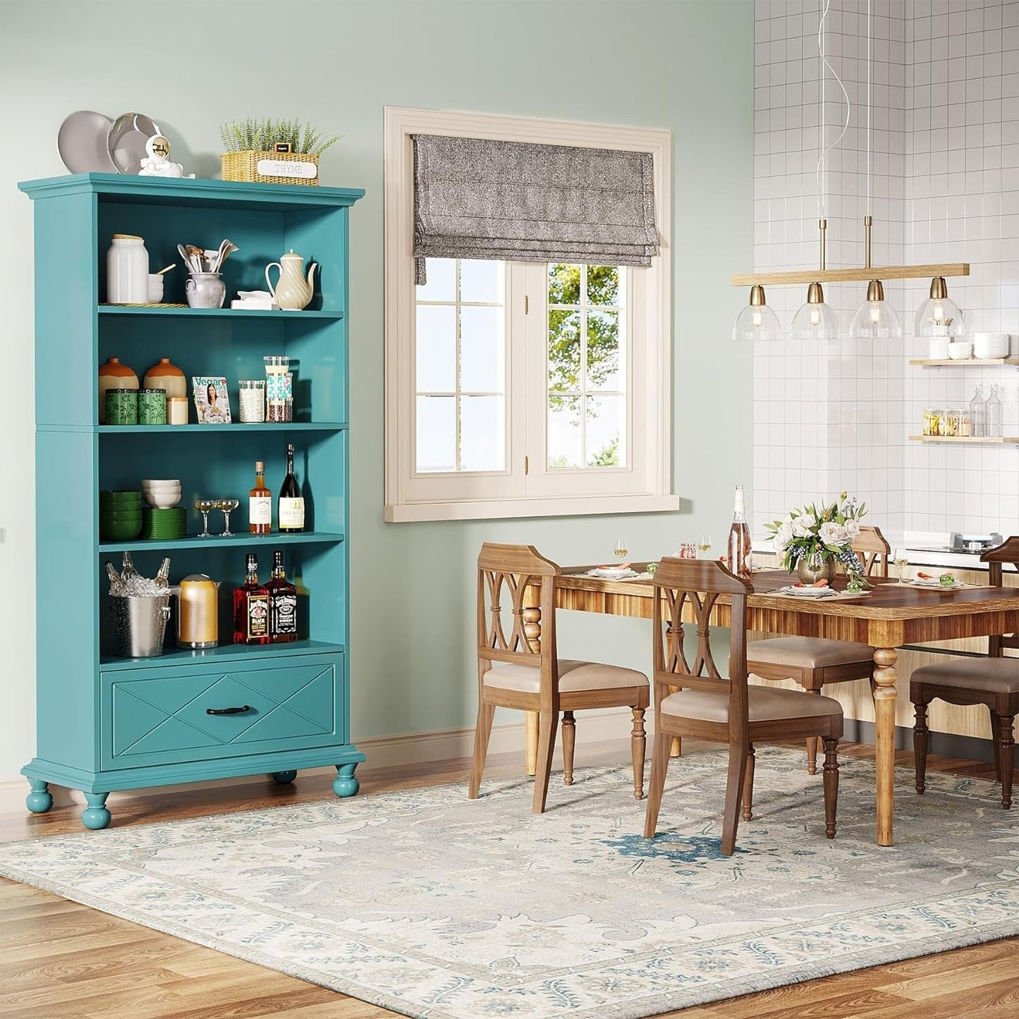 Scaffale portaoggetti con 6 ripiani e cassetto, 71 cm, per soggiorno.