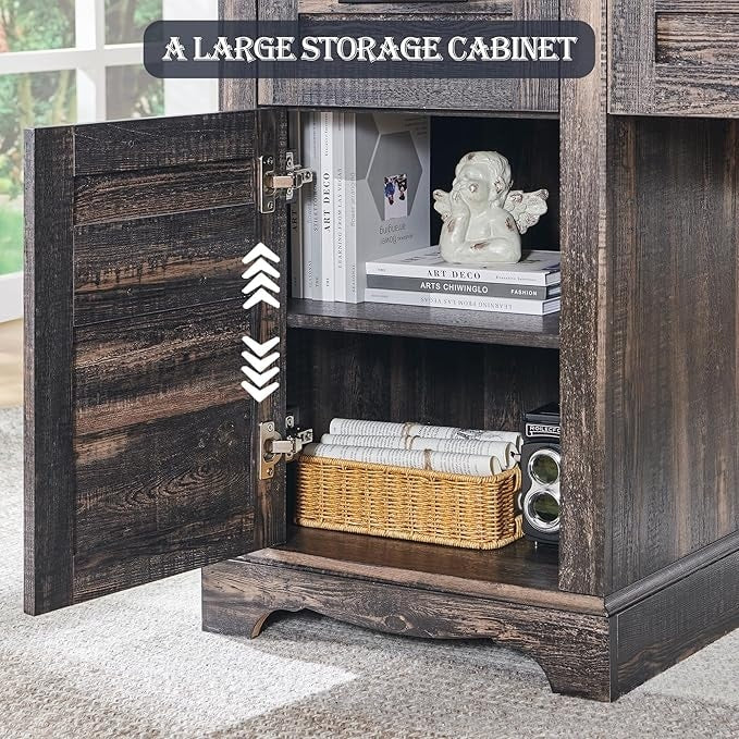 Scrivania da ufficio a forma di L in stile farmhouse, scrivania d'angolo in legno, scrivania per computer