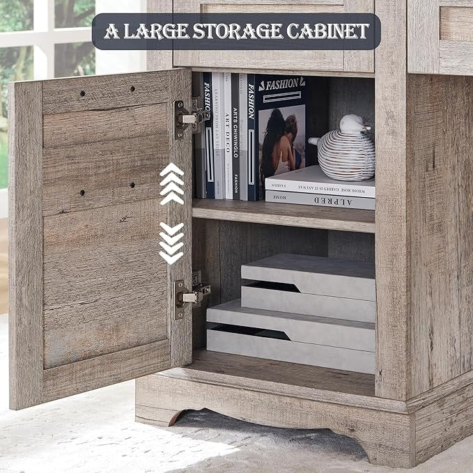 Scrivania da ufficio a forma di L in stile farmhouse, scrivania d'angolo in legno, scrivania per computer