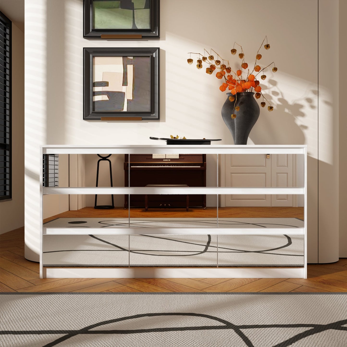 Comò con 9 cassetti da 63W, comò decorativo per soggiorno e camera da letto.