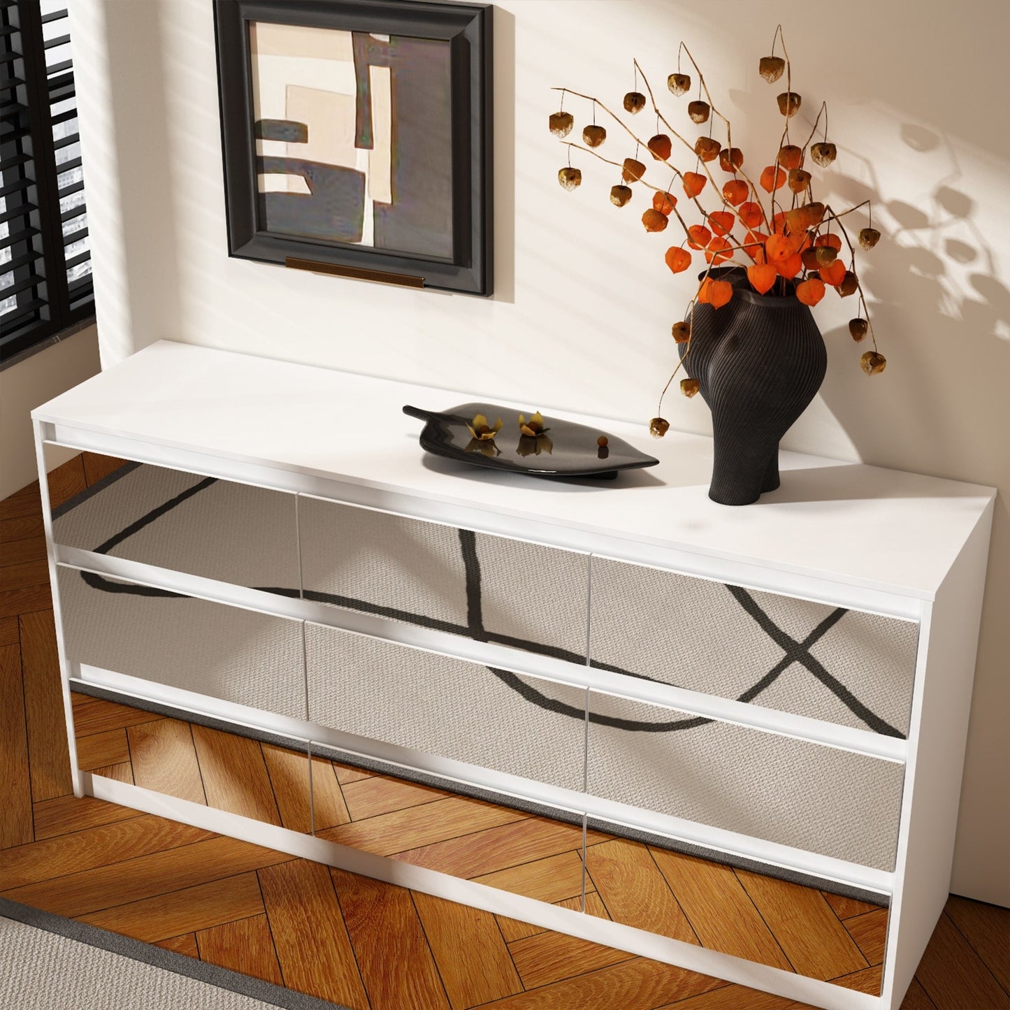 Comò con 9 cassetti da 63W, comò decorativo per soggiorno e camera da letto.