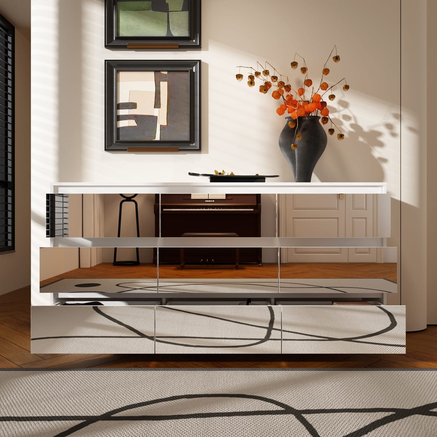 Comò con 9 cassetti da 63W, comò decorativo per soggiorno e camera da letto.