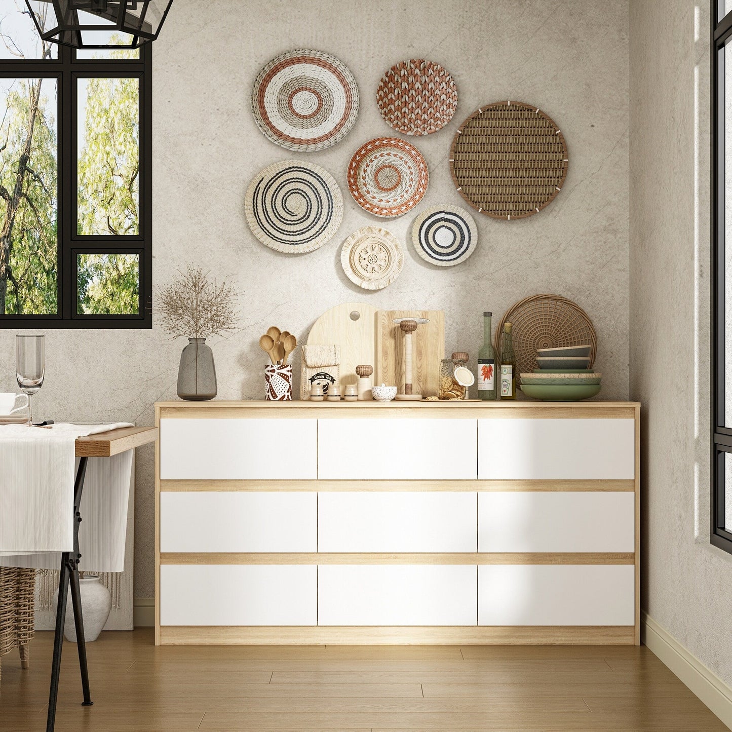 Comò con 9 cassetti da 63W, comò decorativo per soggiorno e camera da letto.