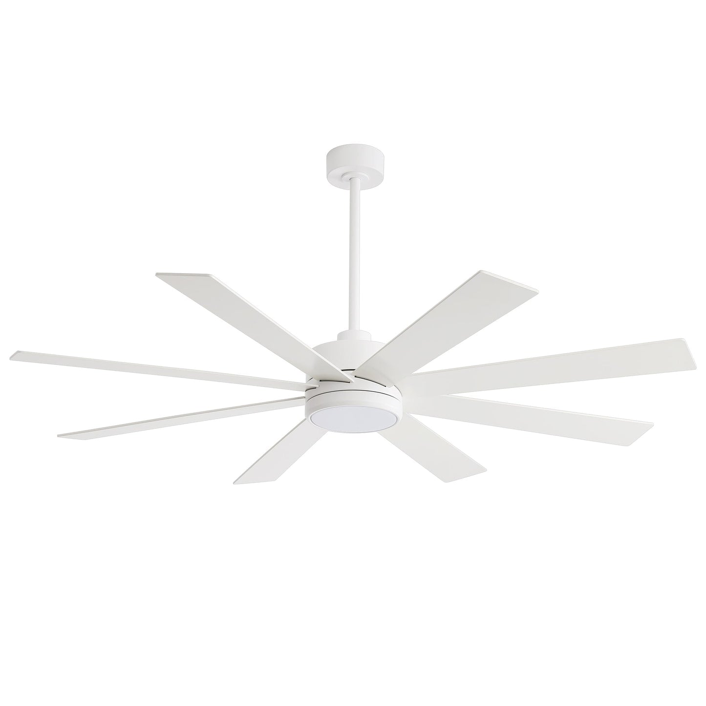 Ventilatore da soffitto a LED nero da 65 pollici con 8 pale, luce e telecomando.