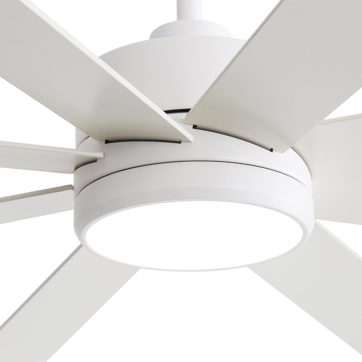 Ventilatore da soffitto a LED nero da 65 pollici con 8 pale, luce e telecomando.