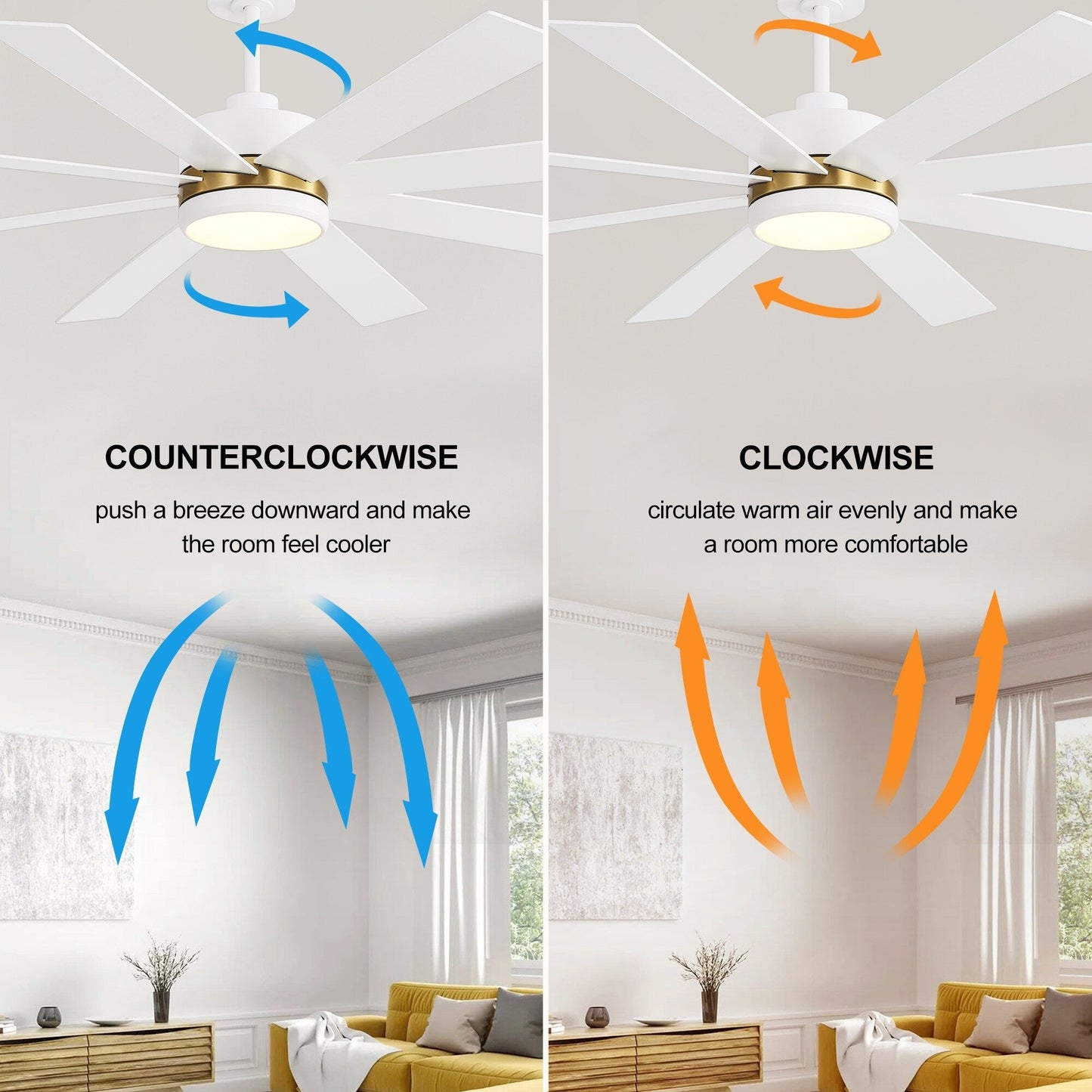 Ventilatore da soffitto a LED nero da 65 pollici con 8 pale, luce e telecomando.