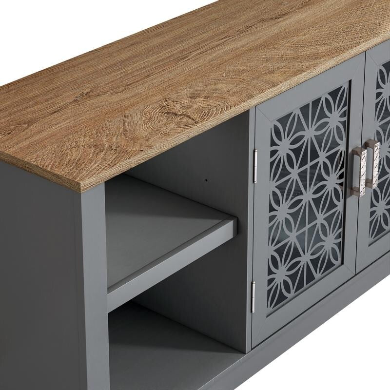 Supporto TV decorativo a forma di porta con motivo floreale rustico da 70 pollici, adatto a TV fino a 80 pollici.