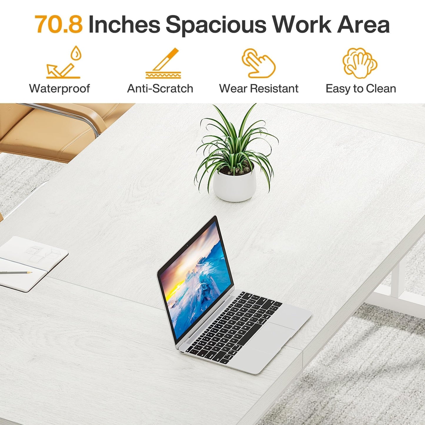 Scrivania da ufficio da 70,8 pollici, grande scrivania per computer, postazione di lavoro.